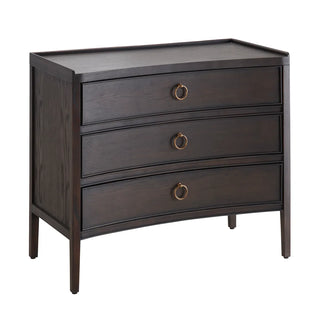 Franklin Three-Drawer Chest Dark wood dresser with three drawers and brass handles on a white background