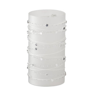 Frosted White Glass with Silver Star Garland Candle Slip Cover