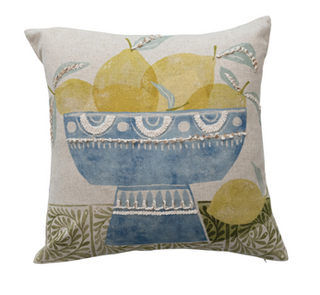 Fruit Bowl Printed Pillow Assorted lemon blue yellow