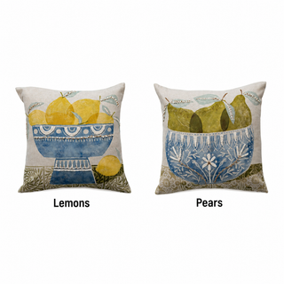 Fruit Bowl Printed Pillow Assorted lemon pear blue green yellow