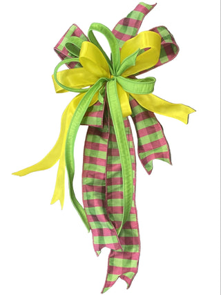 Fuchsia & Lime Green Plaid with Yellow Bow lime satin ribbon
