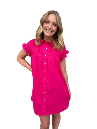 Fuchsia Short Sleeve Woven Dress