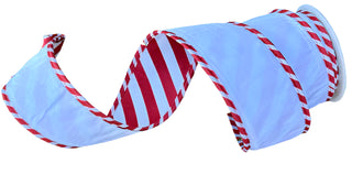 White Velvet with Candy Cane Piping and a Candy Cane Red & White Back 2.5" x 1' Wired Ribbon - SOLD BY THE FOOT