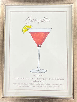 Framed Watercolor Cosmopolitan Cocktail & Recipe