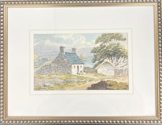 Framed Watercolor Hillside Barn & House 16x12