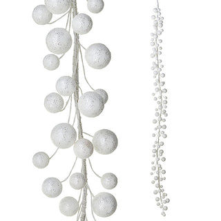6' White Glittered Ball Garland