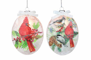 Oval Lightable Glass Ornament Birds of Winter Assorted