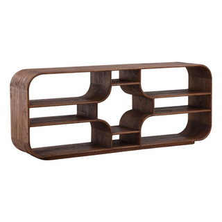 Gaetan Bookcase medium brown finish mid-century modern unique design with nooks