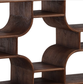 Gaetan Bookcase medium brown finish mid-century modern unique design with nooks