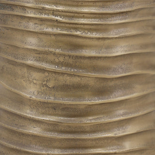 Galen Side Table in Antique Brass aluminum wave pattern natural round