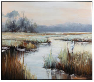 Gazing Egret Canvas in Floating Frame