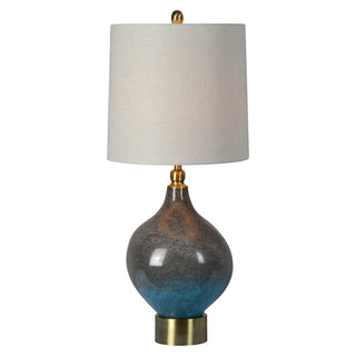Gemma Table Lamp gold base cream linen shade blue turquoise brown beige  glass