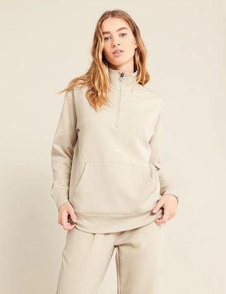 Gender-Neutral-Quarter-Zip-Sweater-Sand, organic bamboo, lounge wear
