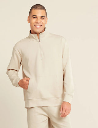 Gender-Neutral-Quarter-Zip-Sweater-Sand, organic bamboo, lounge wear