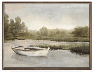 Gentle River Still Framed Print boat water tree gold frame gel finish