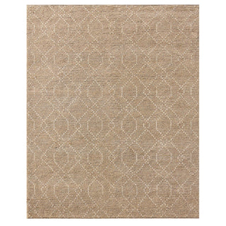 A beige and ivory geometric pattern area rug.