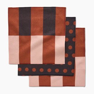 Geometry Cocoa Dots Dishcloth Set of 3 burnt orange navy