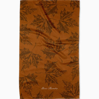 Geometry Gratitude Tea Towel burnt orange give thanks maple leaves
