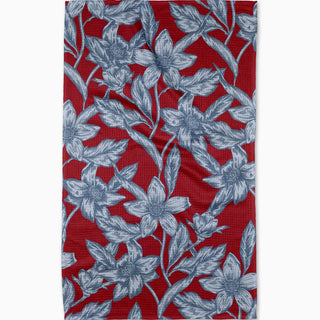 Geometry Liberty Bloom Tea Towel rust & blue recycled materials absorbent