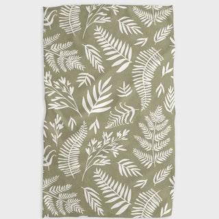 Geometry Olive Tea Towel green & white fern absorbent recycled materials