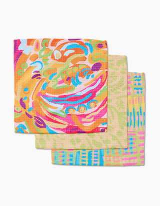 Geometry Positive Vibes Dishcloth Set bright colors recycled materials absorbent