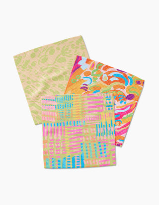 Geometry Positive Vibes Dishcloth Set bright colors absorbent recycled materials