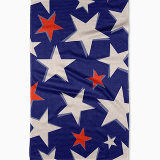 Geometry Shadowed Stars Tea Towel blue background red & white stars