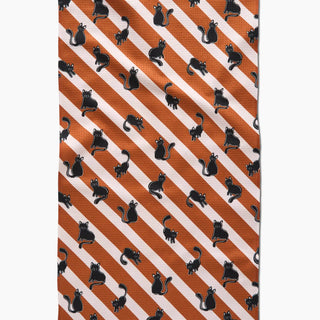 Geometry Striped Black Cats Orange Tea Towel 