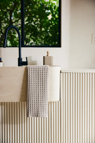 Geometry Waffle Hand Towel, Taupe absorbent recycled materials