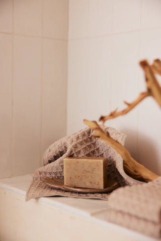 Geometry Waffle Washcloth Set, Taupe recycled materials absorbent