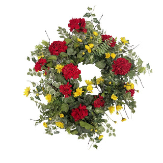 Geranium, Daisy and Mixed Green Wreath