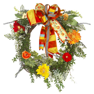 Gerber Daisy Wreath with Assorted Orange Ribbons