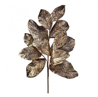 Gilded Magnolia Leaf Spray in Champagne 37" gold brown Christmas winter