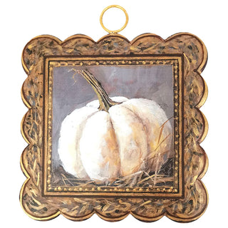 Gilded White Pumpkin Mini Scallop Metal Art gold brown black fall autumn