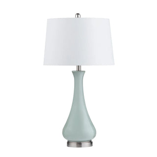 Gillian Table Lamp brushed nickel base seafoam light green white linen shade reverse paint coastal