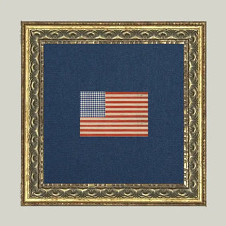 Gingham Flag Framed Antique Art 9"x9"