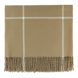 Glasgow Throw in Camel beige brown windowpane plaid fringe