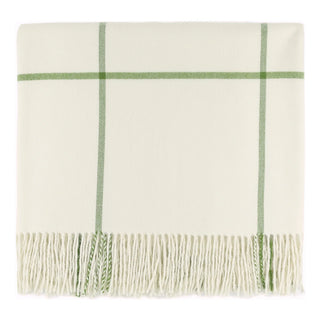 Glasgow Throw in Ivory green fringe windowpane plaid