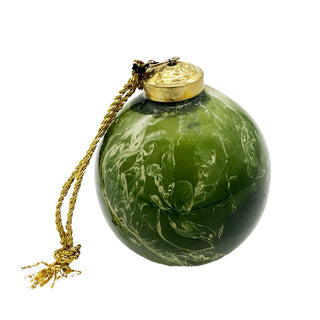 Glass Ball Ornament in Marbled Green and Gold 3in