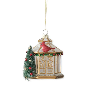 Glass Gazebo with Bottle Brush Tree & Bird Ornament