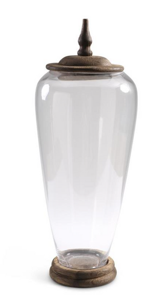 Glass Jar with Wood Base and Lid Assorted large display collectibles trinkets