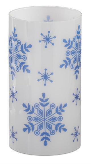 Glass White & Blue Snowflake Candle Slip Cover