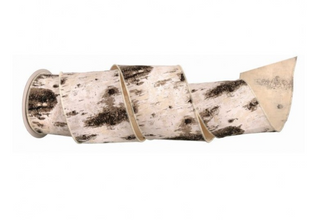 Glitter Canvas Birch Ribbon 4" SOLD BY THE FOOT
Birch bark patterned ribbon roll with a natural white, beige, and dark brown bark design tree bark