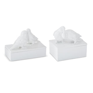 Glossy White Resin Love Birds Lidded Boxes