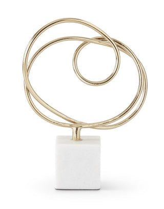 Gold Abstract Sculpture on White Marble Base modern sleek