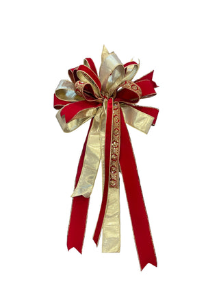 Gold Brocade on Red with Red and Gold Bow