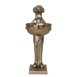 Gold Cast Aluminum Labrador Holding a Bowl