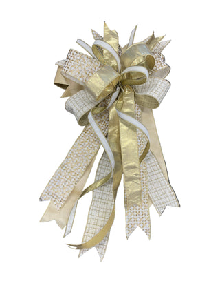 Gold & Cream Tweed Bow floral white