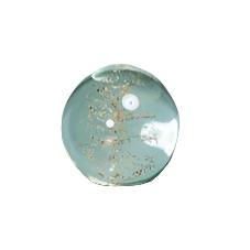 This image displays a sophisticated paperweight, aptly named "Paperweight Gold Dust." The paperweight is crafted with a transparent, glossy finish, revealing trails of gold dust that sparkle beautifully against the white background.