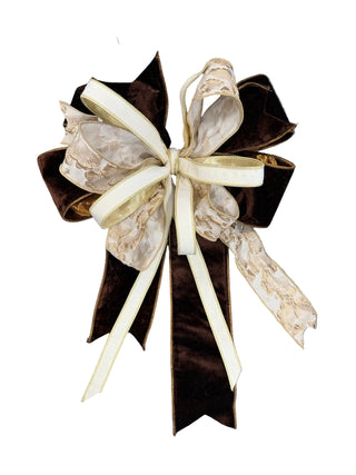 Gold Jacquard and Brown Velvet Bow ivory elegant Christmas fall